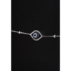 14K White Gold Evil Eye Bracelet with Diamonds